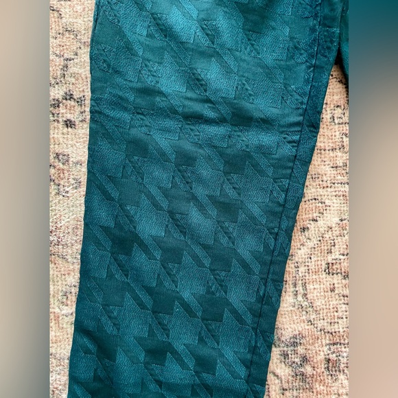 Ann Taylor Teal High Waist Houndstooth Straight Leg Dress Pants Size 4 Petite - Picture 3 of 8